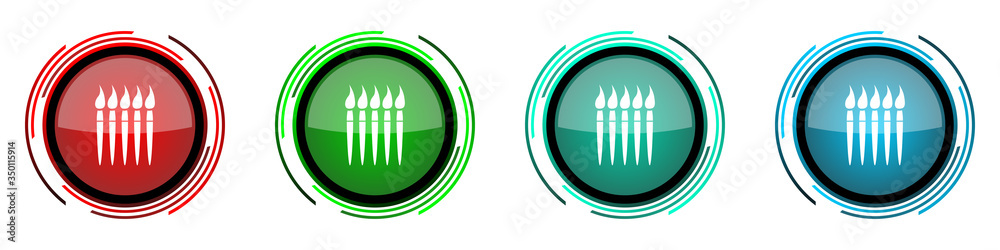 Poster Arts round glossy vector icons, paint set of buttons for webdesign, internet and mobile phone applications in four colors options isolated on white background