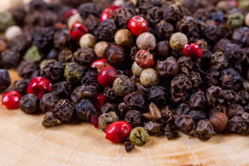 Pepper mix peas closeup on the table. Spice. Healthly food.