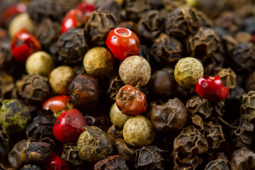 Pepper mix peas closeup on the table. Spice. Healthly food.