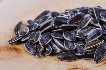 Sunflower seeds closeup on the table. Cereals. Healthly food.