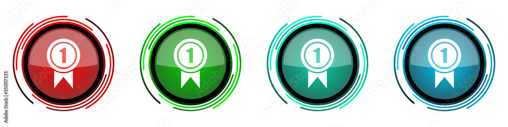 Aufkleber victory round glossy vector icons, first, winner set of buttons for webdesign, internet and mobile p