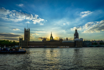 Big Ben, Houses of Parliament and Westminster bridge in London, UK.