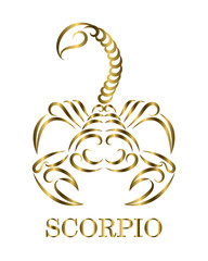 Golden line vector logo of a scorpion. It is sign of scorpio zodiac