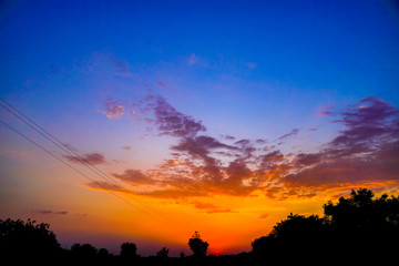 Sunset / sunrise with clouds, Panoramic view of a cloudy sky at sunset