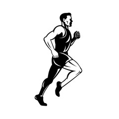 Fototapeta na wymiar Marathon Runner Running Side Black and White