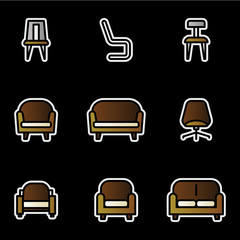 Furniture and decoration icon set include chair,sofa,armchair