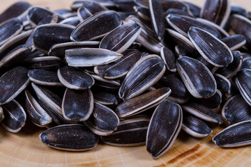 Sunflower seeds closeup on the table. Cereals. Healthly food.