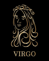 Golden line vector logo of a women. It is sign of virgo zodiac.