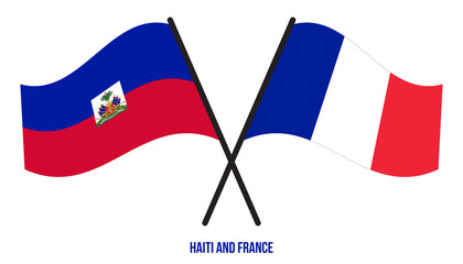 Haiti and France Flags Crossed And Waving Flat Style. Official Proportion. Correct Colors