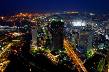 Fototapeta na wymiar Aerial view of Yokohama city at night, Japan