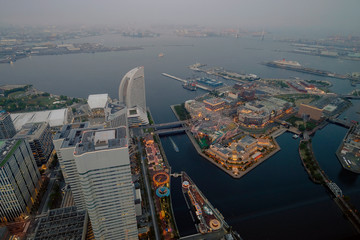 Fototapeta na wymiar Aerial view of Yokohama city at night, Japan