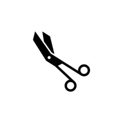 Opened medical scissors icon in black flat shape design isolated on white background, icon illustration, eps 10