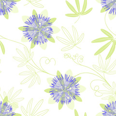 Seamless vector pattern with passionflowers. Nature background.