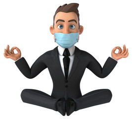 Fun cartoon businessman character with a mask