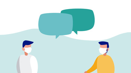 men with medical mask, precautions by coronavirus, social distancing