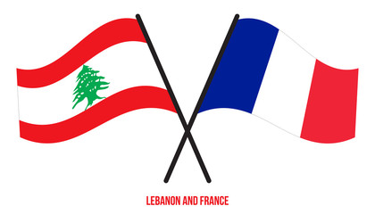 Lebanon and France Flags Crossed And Waving Flat Style. Official Proportion. Correct Colors
