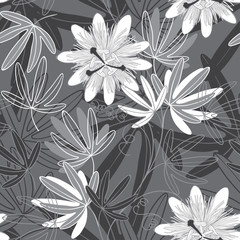Seamless vector pattern with passionflowers. Nature background.