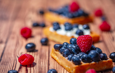 Sweet Homemade waffles with fresh blueberries