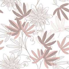Fototapeta premium Seamless vector pattern with passionflowers. Nature background on white.