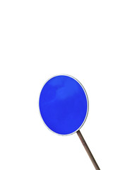 Empty blue round road sign isolated on white background.