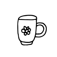 Cute cup with flower Hand drawn in doodle style. element vector graphics Scandinavian hygge cozy monochrome minimalism simple. tea, coffee, cocoa, home, comfort, cafe. design icon, card