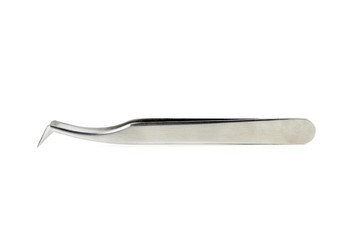 Metal tweezers isolated on a white background. Body care concept. Creative background, copy space.