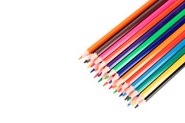 Color pencils isolated on white background. Creative background, copy space.