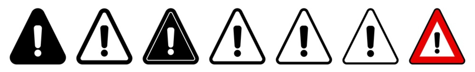 Exclamation Mark Triangle Icon Black | Caution Sign | Warning Illustration | Danger Symbol | Attention Logo | Isolated | Variations