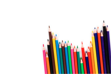 Color pencils isolated on white background. Creative background, copy space.