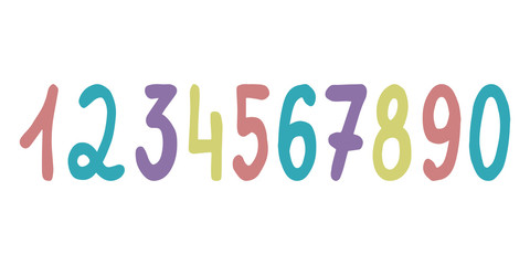 1234567890. Vector illustration of set hand-drawn numbers.