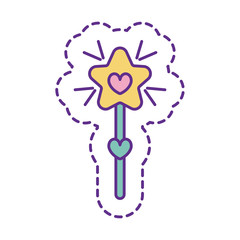 Cute magic star with stick patch line and fill style icon vector design