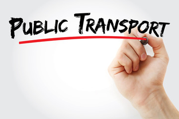 Public transport text with marker, concept background