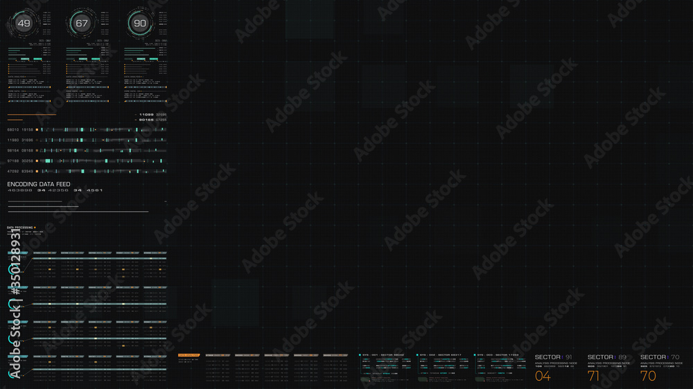 Aufkleber Futuristic hi-tech graphic user interface head up display with digital code and data info graphic telemetry information display for desktop screen background