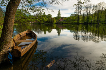 Jezioro łódka park woda