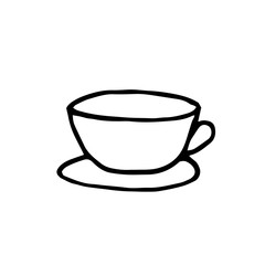 cup and saucer hand drawn element in doodle style. vector scandinavian monochrome minimalism. tea, coffee, kitchen, comfort, cafe, drink, menu, icon