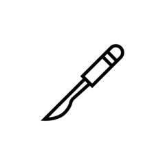 Scalpel or knife medical surgery cutting tool icon  in linear, outline style isolated on white background, Vector icon eps 10