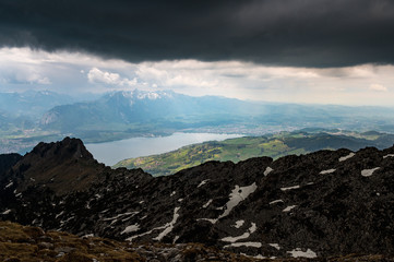 view from the peak of Sigriswiler Rothorn during a thunderstorm