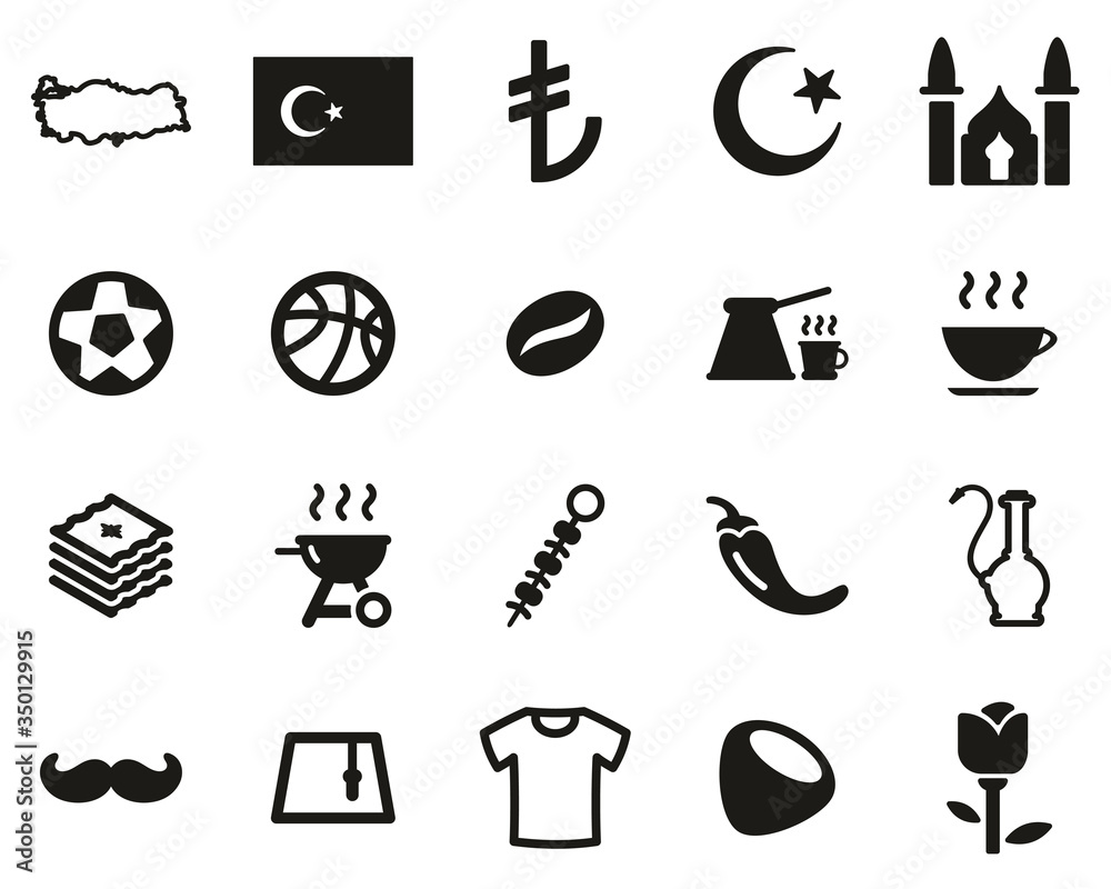 Sticker Republic Of Turkey Country & Culture Icons Black & White Set Big