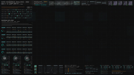 Futuristic hi-tech graphic user interface head up display with digital code and data info graphic telemetry information display for desktop screen background