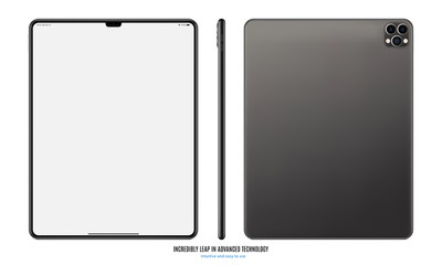tablet grey color with blank touch screen saver isolated on white background. realistic and detailed device mockup. stock vector illustration