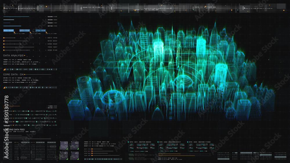Aufkleber Futuristic hi-tech graphic user interface head up display with digital code and data info graphic telemetry information display for desktop screen background