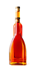 bottle of whiskey, brandy, on a white highlighted background