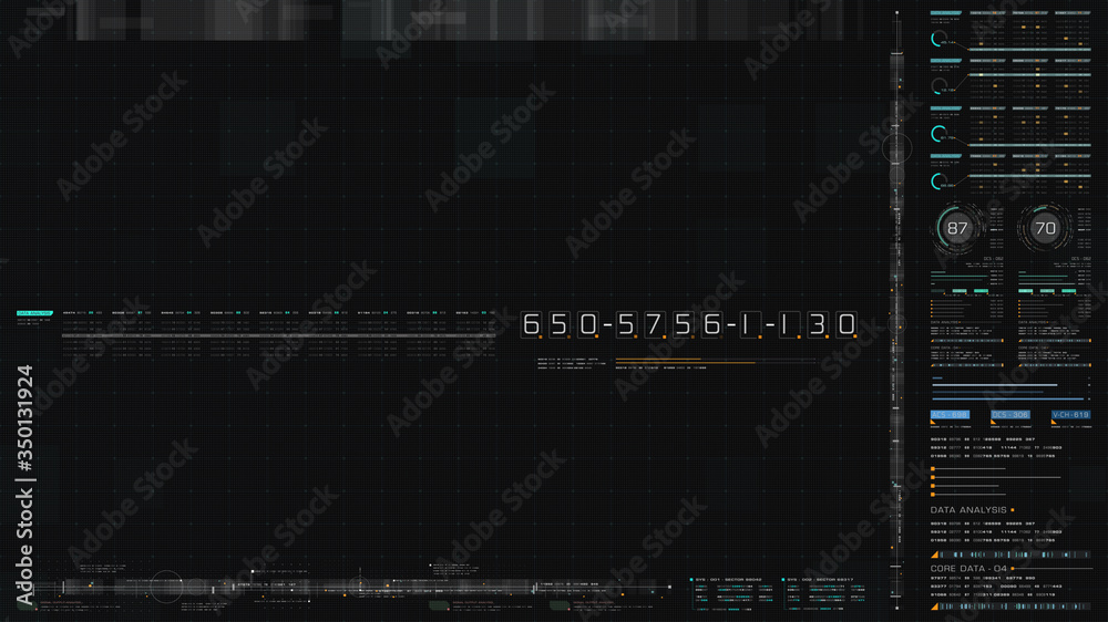 Aufkleber Futuristic hi-tech graphic user interface head up display with digital code and data info graphic telemetry information display for desktop screen background