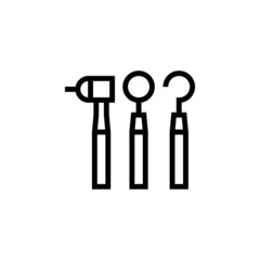 Dentist tool icon vector in linear, outline style, isolated on white background