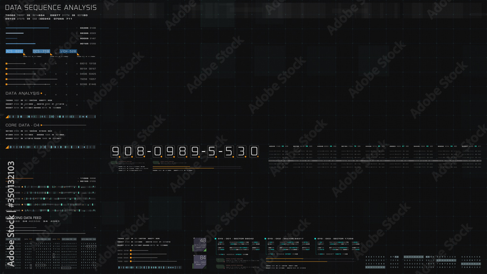 Leinwandbilder Futuristic hi-tech graphic user interface head up display with digital code and data info graphic telemetry information display for desktop screen background