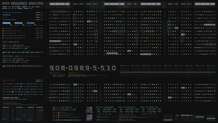 Futuristic hi-tech graphic user interface head up display with digital code and data info graphic...