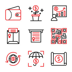 Business and Finance icon set include wallet,tree,businessman,envelope,printer,bar code,money,umbrella,investment