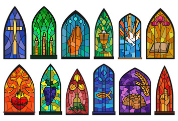 Church windows cartoon set icon. Isolated cartoon set icon cathedral mosaic.Vector illustration church windows on white background.