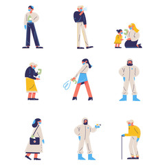 People wearing masks, gloves and protecting themselves from coronavirus