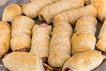 tasty roll sausages baked in dough